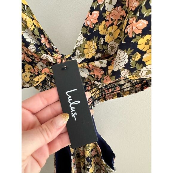 NWT Lulus It's a Perfect Pick Navy Blue Floral Print Cutout Maxi Dress Women’s L - Picture 6 of 10
